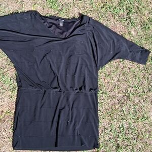 White House Black Market Black Dolman Sleeve Tunic with Subtle Stitch Detail